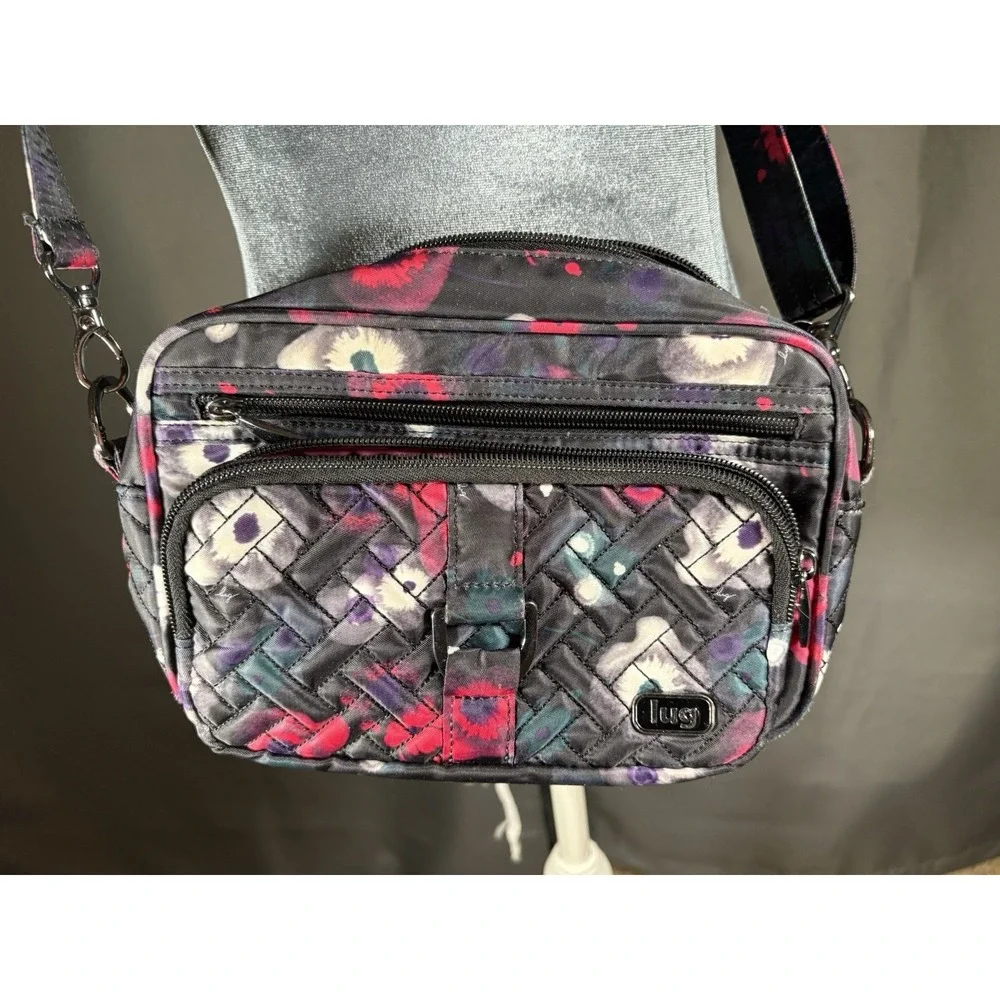 Lug Carousel Convertible Crossbody Belt Bag Purple Pink Floral Quilted Purse EUC